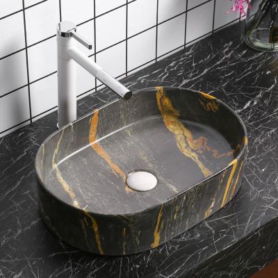 China Easy Clean Hot Sales Above Counter Sink Ceramic Handmade Marble Ceramic Wash Basin Sanitary Ware Basins for sale