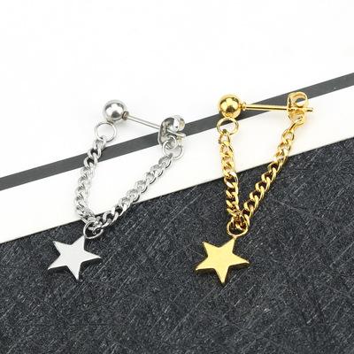 China CLASSIC Korean Stainless Steel Tassel Titanium Fashion Earrings Long Star Pentagon Earrings Dangling Ear Jewelry for sale