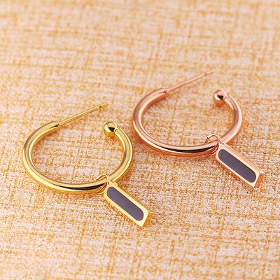 China CLASSIC Korean Simple C-Shaped Square Stud Earrings Titanium Fashion Earrings Pendant Jewelry Stainless Steel for sale