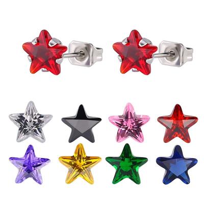 China CLASSIC Classic Titanium Steel Stainless Steel Inlaid Zircon Five-pointed Color 6mm Fine Star Needle Earrings Hypoallergenic for sale