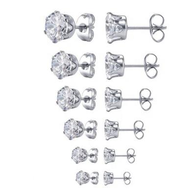 China 2020 CLASSIC Zircon Jewelry Earrings Women's Clear Round Zircon Stud Earring Stainless Steel Zircon Stud Earring Women for sale