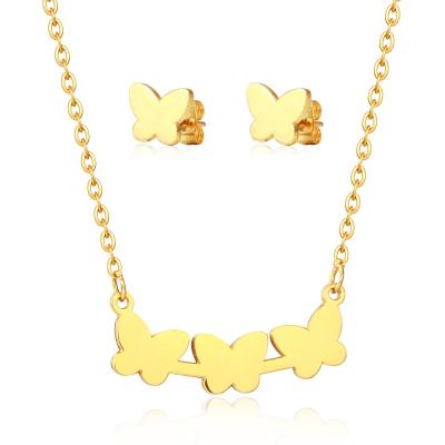 China Wholesale Fast Shipping Stainless Steel Jewelry Set For Girls Gold Plated Butterfly Stainless Steel Jewelry Set for sale