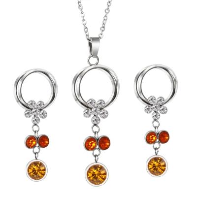 China Fast Delivery Stainless Steel Colored Crystal Women Jewelry Set Stainless Steel Bridal Jewelry Sets for sale