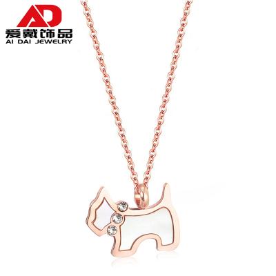 China TRENDY Stainless Steel Rose Gold Diamond Hollow Puppy Wild Net Red Pendant Necklace for sale