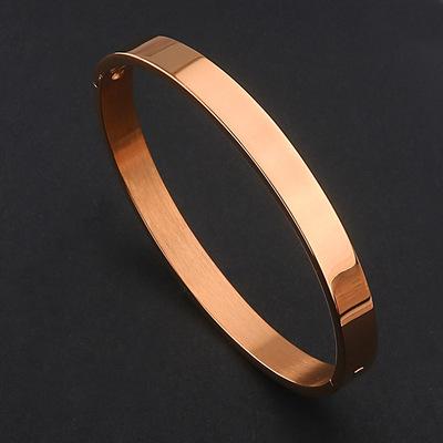 China Rose Gold Flat Steel Couples Oval Shining Bangle Fashion Romantic Open Titanium Stainless Steel Bracelet for sale