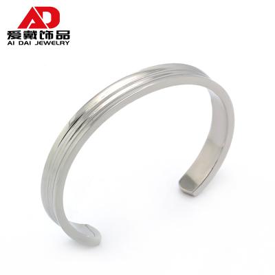 China Retro Romantic Simple Opening Cold Wind Bangle Bracelet Jewelry Titanium Steel Striped Jewelry for sale