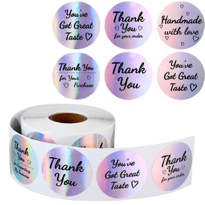 China Holographic Custom Laser Die Cut Stickers Roll Up Adhesive Label Hologram Thank You Stickers Support My Small Business Sticker for sale