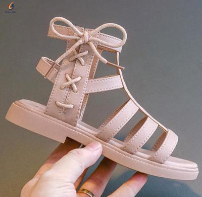 China Hot Selling Lightweight PU Strap With Side Zipper Sandals Girls Summer Roman Sandals Kids Shoes And Sandals for sale