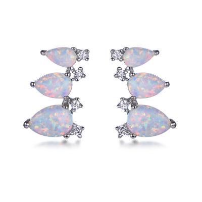 China Latest Fashion High Quality Women's Fine Jewelry Lead Free Nickel Free Stud Earrings 925 Sterling Silver Opal Stud Earrings Wholesale for sale