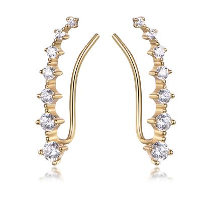 China Lead Free Nickel Free 925 Sterling Silver CZ Diamond Gold Plated Earrings Fashion Women Ear Crawler Climber Earrings for sale