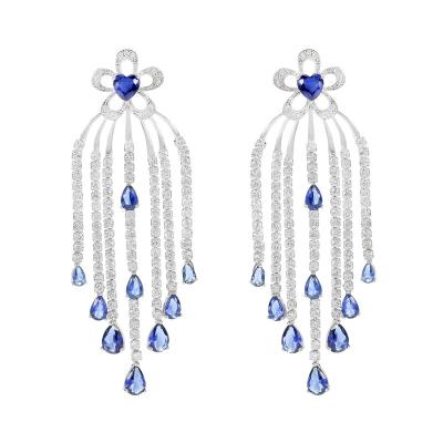 China 925 Long Silver Earrings Lead Free Nickel Free Cubic Zirconia Earrings For Bridal Handcrafted 925 Sterling Silver Earring For Women's Long Tassel Earring 2021 for sale