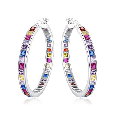 China 925 Sterling Silver Hoop Earrings Trendy Big O Circle Rainbow CZ Gold Plated TRENDY Ohrringe Fashion Big O Shaped Hoop Earring for sale