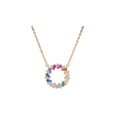 China TRENDY High Quality Circle Multi Color 925 Sterling Silver Jewelry With 3A CZ Pendant Necklace for sale