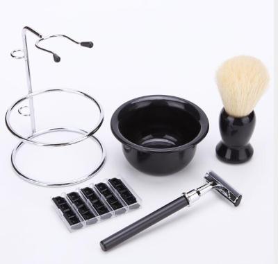 China Shaving Brush Beard Brush Kit Tools Sweep Stand Razor Blade Nylon Shaving Detergent Brush Iron Frame for sale