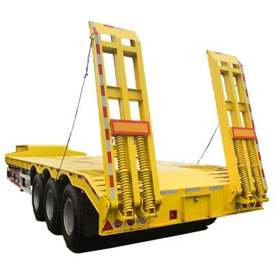 China Heavy Duty Truck Trailer 60ton 3 Axle Gooseneck Low Bed Truck Trailer For Excavator Lowboy Low Flatbed Semi Trailer for sale