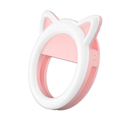 China Mini Lovely design 6 inch cat ear selfie ring light with beads and 1200mah battery video conference light 100pcs LED kit RK-74 for sale