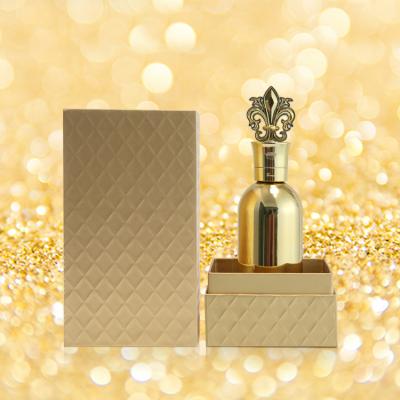 China Gold luxury cosmetic lower body personal care round empty glass perfume bottle, 100ml perfume bottles with noble gold gift box! for sale