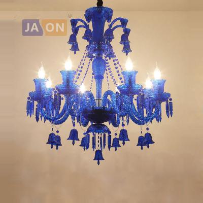 China Crystal Black Red Blue Purple LED Glass Iron e14 Residential Led Nordic Chandelier Lighting LED Light Lamp for Bedroom Foyer for sale