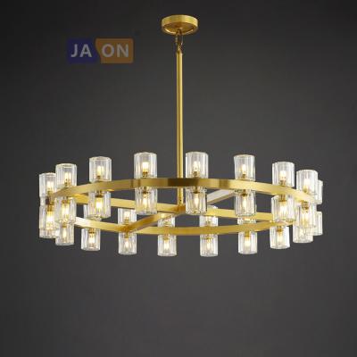 China Residential G4 Led American Copper Crystal Gold Pendant Lamp. Lamparas De Techo Suspension Light Lampen Pendant Light Fixture For Foyer for sale