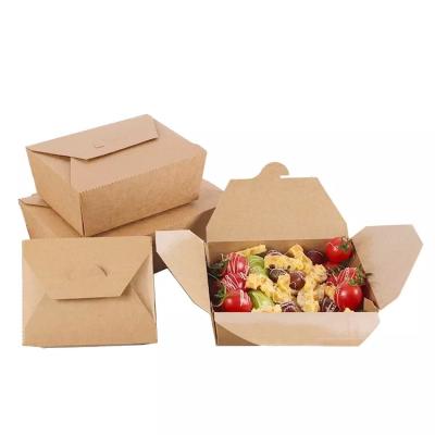 China Waterproof 800ml Disposable Kraft Paper Meal Box Take Away Salad Fruit Lunch Box for sale