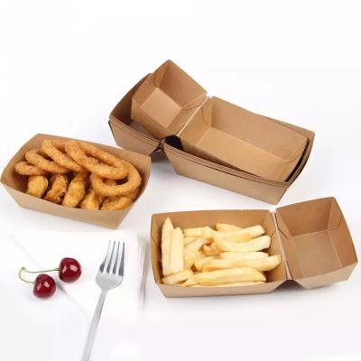 China Waterproof BT6 Disposable Kraft Paper Boat Box Takeaway Snack Catering Box Food Packaging Square Box for sale