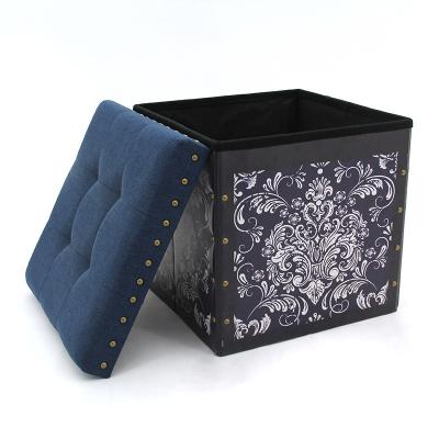 China Modern Foldable Living Room Furniture PVC Printing Leather Folding Stool Sofa Storage Stool for sale