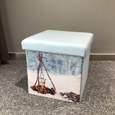 China (Size) RTS Factory Wholesale Adjustable Modern Home Furniture Printed Ottoman Foldable Storage Ottoman with LED for sale