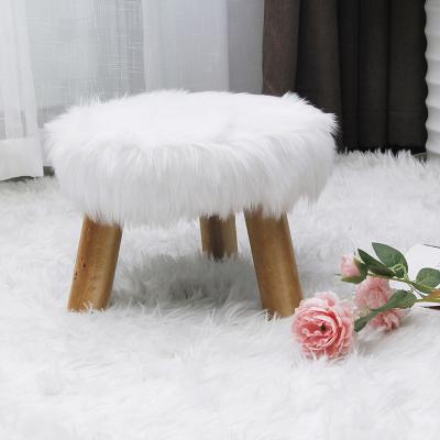 China Modern Faux Fur Fabric Round Stool Living Room Solid Wood Laynsino Storage Stool for sale