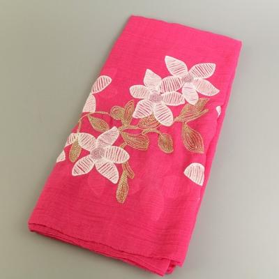 China Daily Life Cotton Scarf With Embroidery Flower Cotton Canvas Hijab Scarf Wholesale Flower Embroidery Scarf for sale