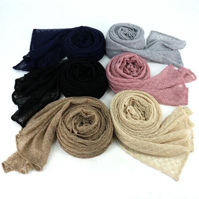 China 2022 summer new design polyester hijab strethy nylon jacquard long knitted soft polyester shawls scarf for women for sale