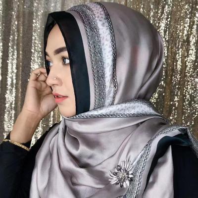 China Long Manufacturer Wholesale 2021 Muslim Silk Silk Scarf Custom Printed Satin Shawls Hijab Twill Floral Satin Silk Scarf HIJAB for sale