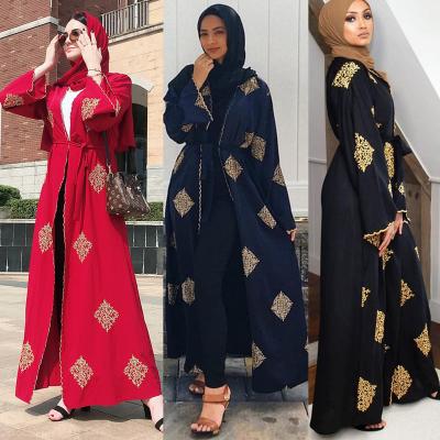 China Daily life 2021 latest apparel designs cotton embroidery cardigan kimono arabic jilbab abaya lace open long dress loose khimar for sale