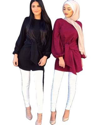 China Daily Life Wholesale Africa Clothing Sexy Long Sleeve Lace Up Full Knee Muslim Skirt Women Islamic Short Dress Custom Made for sale