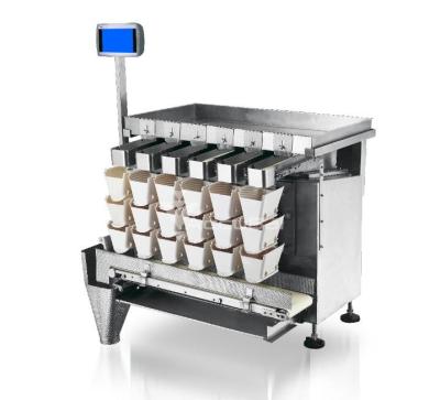 China Automatic Food Sticky Belt Feeding Weigher Linear Packing Machine for Prok Meat Fresh Fish Kimchi Multihead Weighers for sale