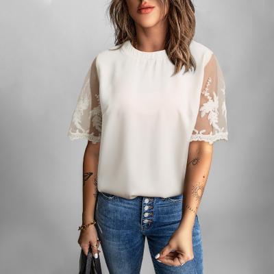 China Cute Anti-pilling Tops Summer New Lace Shorts Sleeve Casual Unlined Chiffon Top for sale