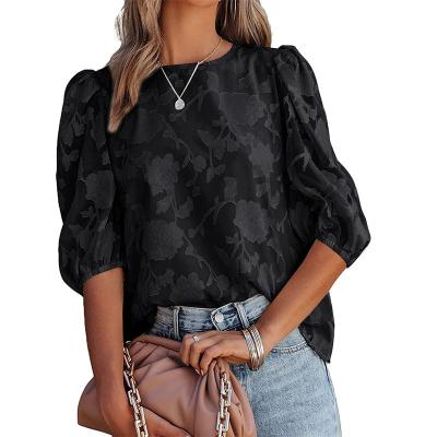 China 2022 summer new women's topssexy wear bubble sleeve topwoman soft loose floral chiffon anti-shrink for sale