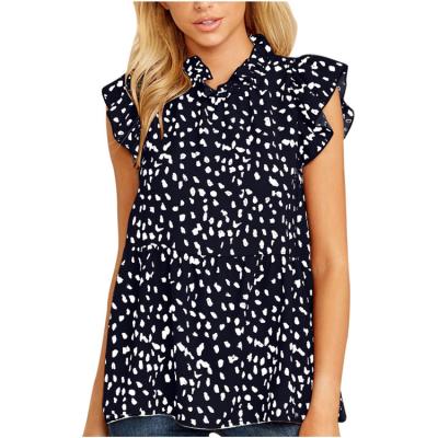 China Turtle Neck Sleeveless Vest Shirt Collar Baby Anti-wrinkle Ladies Ruffles Printed Sleeveless Top for sale