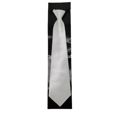 China Casual White Tie With Zipper On The Backside Polyester Easy To Pull Lazy Tie For Adult Party Accessories for sale