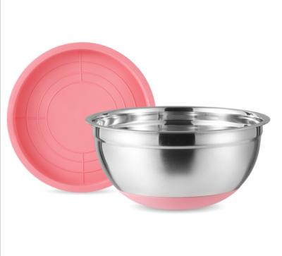 China Sustainable Stainless Steel Salad Bowl With Silicone Bottom 18/10 Stainless Steel Mixing Bowl Gasket PP Non-Slip Lid for sale