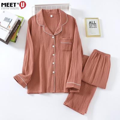 China QUICK DRY new arrive double layer crepe couple sleepwear 100% cotton pajamas set for sale