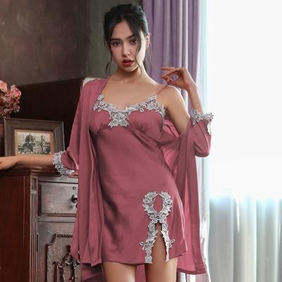 China New Arrivals Women QUICK DRY Lingerie Set 2 Pcs Babydoll Lace Sleepwear Nightgown Long Dress Blouse Dress for sale