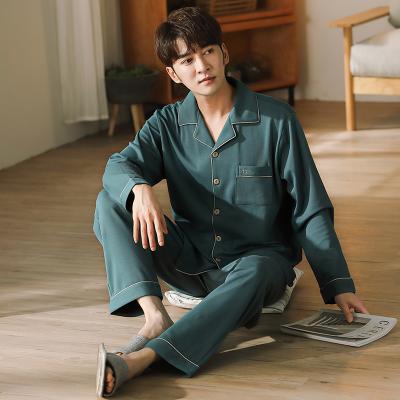 China Spring Autumn Pure Cotton Pajamas Hot Selling Solid Man's Sleepwear Lounge Sleeping Set QUICK DRY pajamas for sale