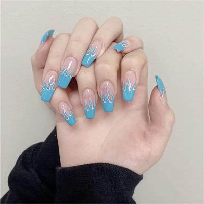 China 24Pcs Design Shape Finish Fake Stiletto Nails Sky Blue Beach Love Summer Glitter Pointed Ladies Press On Designed Nail Tips Cloud With Glue for sale