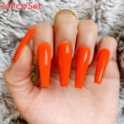 China Full Nail Tips 500pcs Colorful False Nails Long Ballerina Coffin Form UV Shiny Ballerina Full Wrap Color Solid Color Extra Long Nails for sale