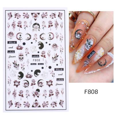 China Safe INS style nail stickers Autumn And Winter Series Ink and hand-painted back wash flowers style pain face glue nail stickers for sale