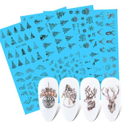 China New Christmas Style Safe Nail Stickers Popular Insti Snowflakes Black And White Elk Letters Plastic Watermark Nail Stickers for sale