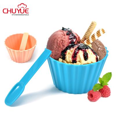 China Durable Plastic Double Color Ice Cream Spoon Bowl Set for sale