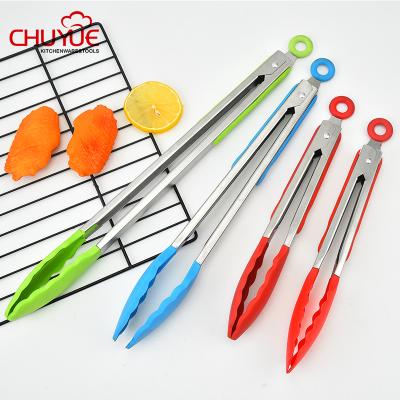 China Viable Non-stick Food Tong With Silicone Tips Heat Resistance Silicone Stainless Steel Kitchen Grill and BBQ Tongs for Cooking for sale