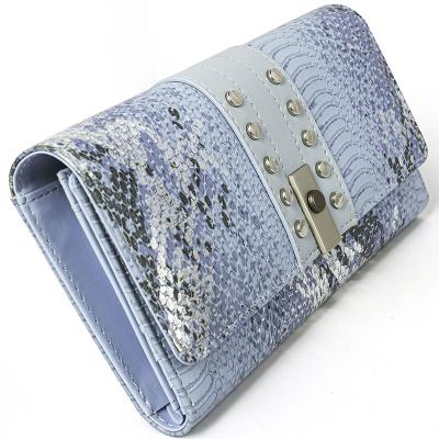 China Luxury exquisite triple sequined custom made rfid wallet long crypto rfid blocking faux snakeskin pu leather wallet women for sale