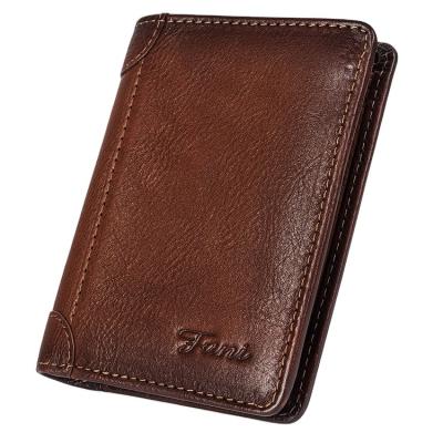 China Genuine Leather Vintage Gentlemen's Wallet RFID Men's Wallet Minimalist Trifold Bifold Slim Wallet For Men for sale